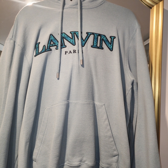 Lanvin Light Gray Hoodie with Teal Logo